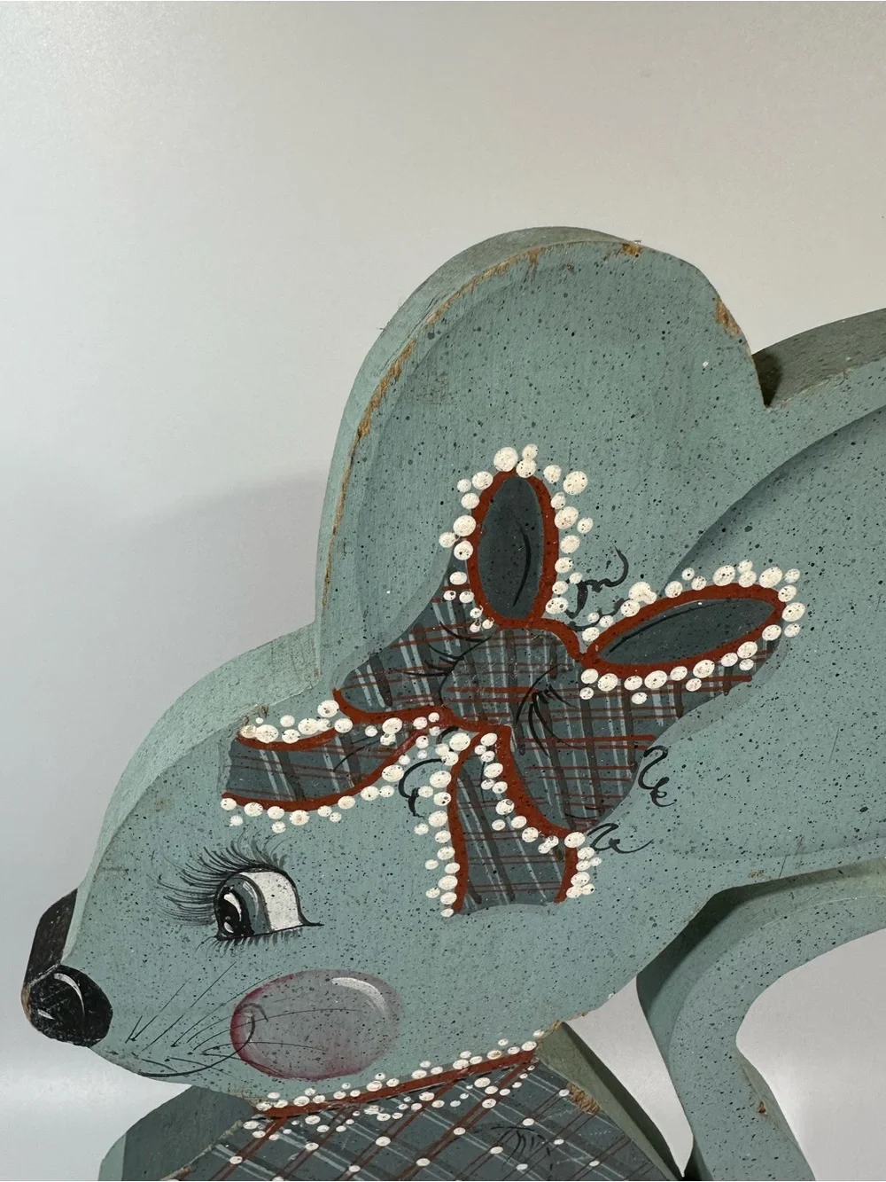 Vintage Signed Blue Folk Art Mouse Doorstop Country Primitive Handmade Whimsical